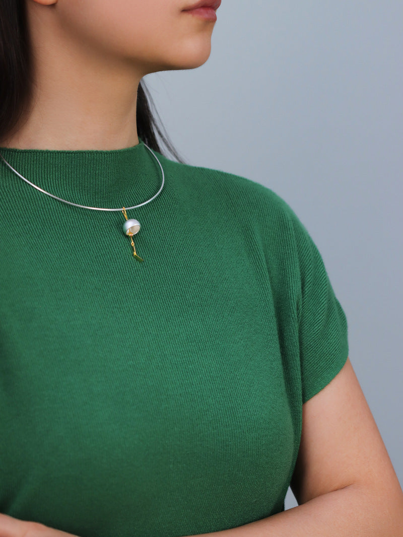 Wind Chime Necklace Charm-Sterling Silver Japan Style Wind Bell Pendant-Gold Drop-Blessing Jewelry-Gift for her