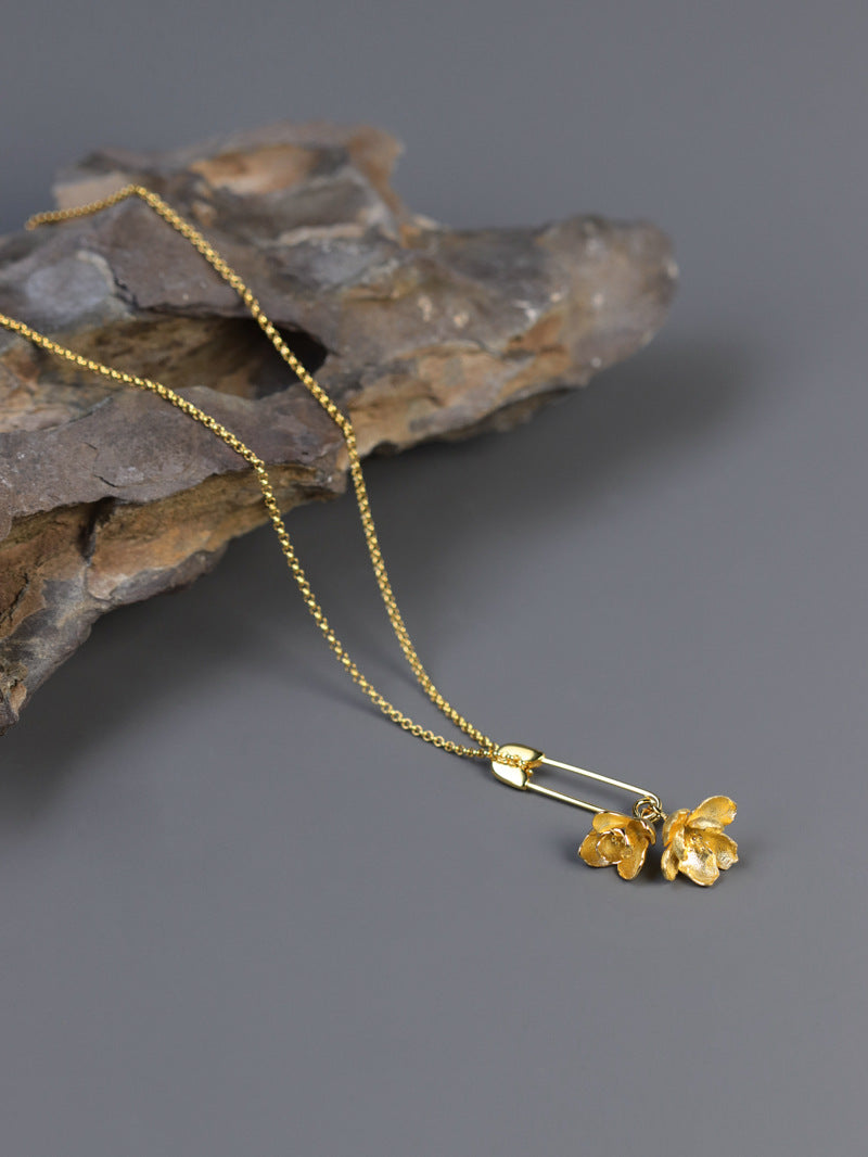 Jasmine Flower Necklace Charm-Sterling Silver Safety Pin Blossom Flower Pendant-Floral Jewelry-Jasmine Jewelry-Gift for her