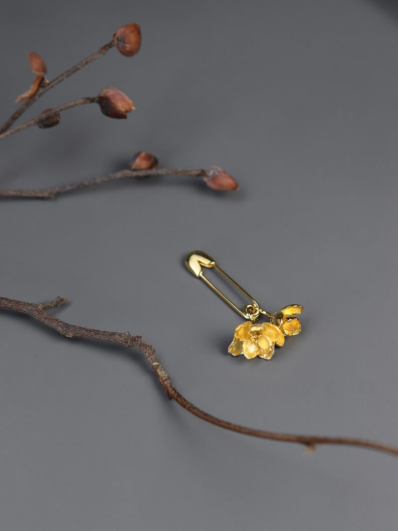 Jasmine Flower Necklace Charm-Sterling Silver Safety Pin Blossom Flower Pendant-Floral Jewelry-Jasmine Jewelry-Gift for her