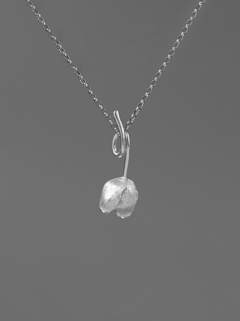 Tulip Flower Pendant-Sterling Silver Tulip Blossom Necklacee Pendant-Floral Silver Jewelry-Gift for her