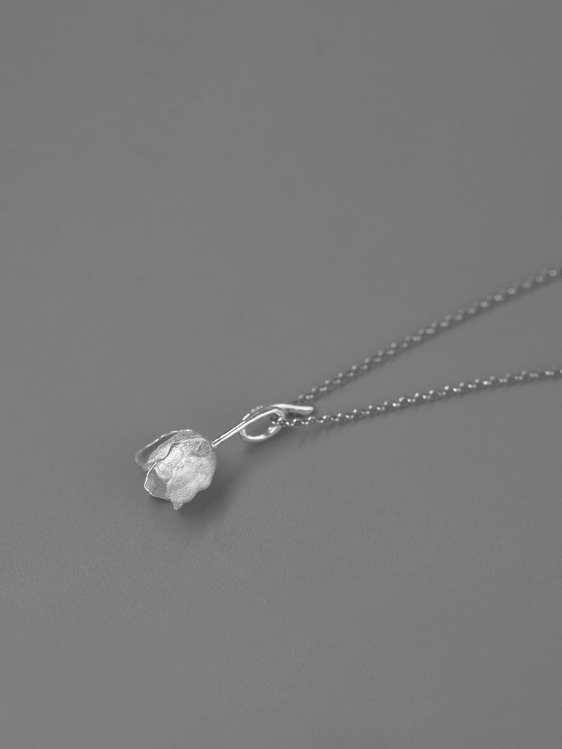 Tulip Flower Pendant-Sterling Silver Tulip Blossom Necklacee Pendant-Floral Silver Jewelry-Gift for her