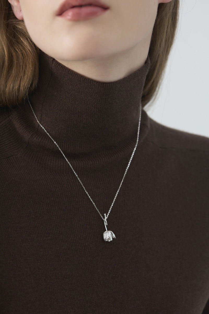 Tulip Flower Pendant-Sterling Silver Tulip Blossom Necklacee Pendant-Floral Silver Jewelry-Gift for her