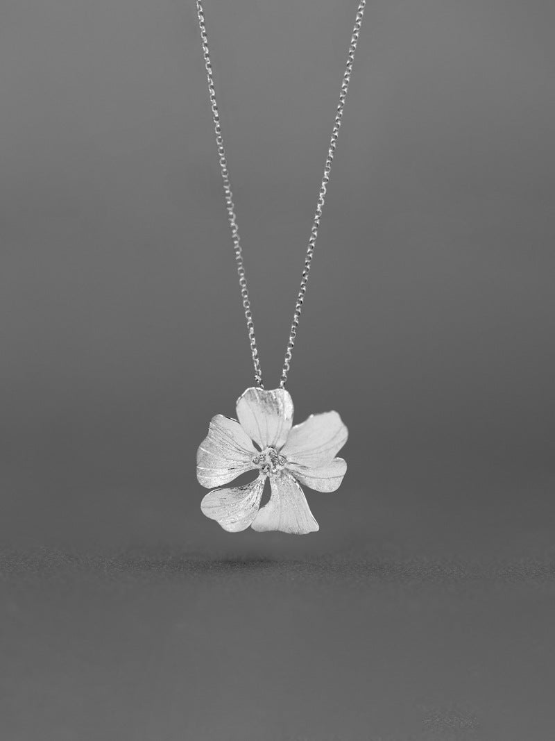 Peony Flower Necklace Charm-Sterling Silver Blossom Flower Pendant-Zircon Flower-Floral Silver Jewelry-Gift for her
