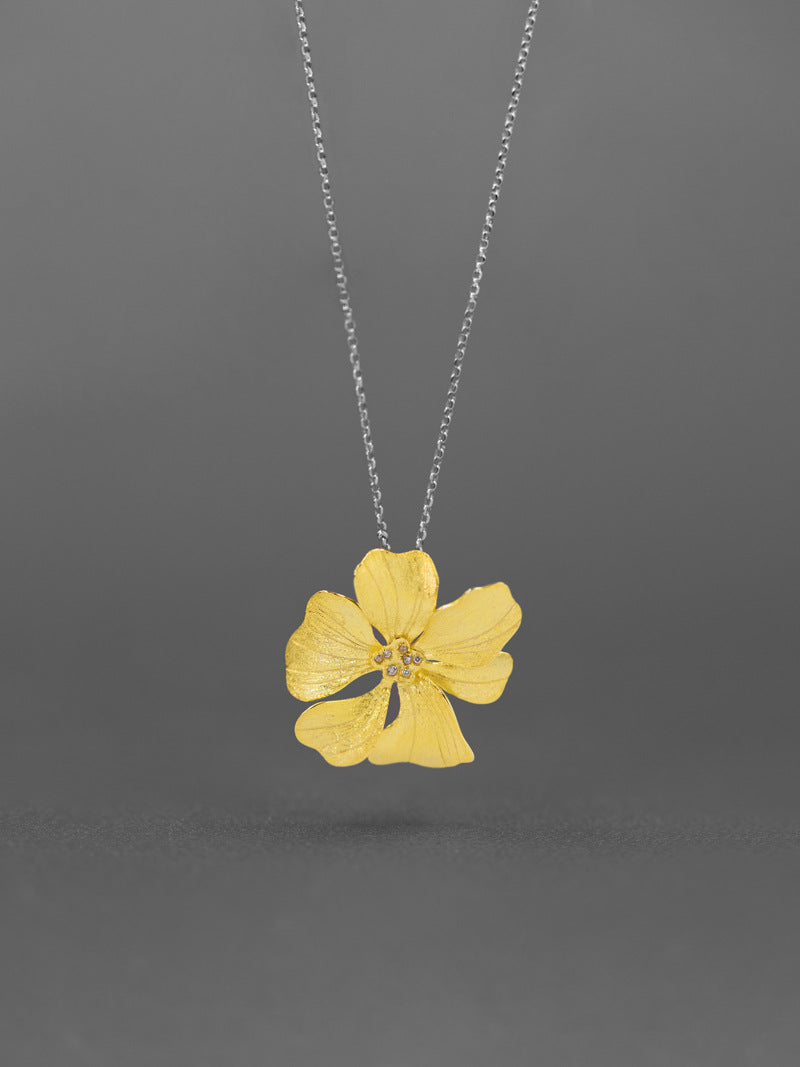 Peony Flower Necklace Charm-Sterling Silver Blossom Flower Pendant-Zircon Flower-Floral Silver Jewelry-Gift for her