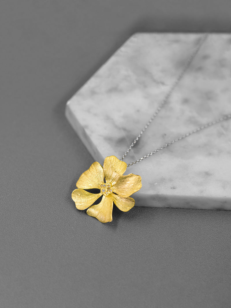 Peony Flower Necklace Charm-Sterling Silver Blossom Flower Pendant-Zircon Flower-Floral Silver Jewelry-Gift for her