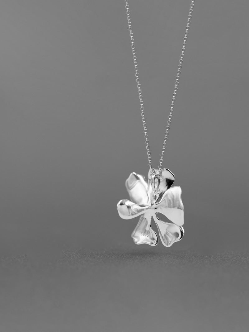 Peony Flower Necklace Charm-Sterling Silver Blossom Flower Pendant-Zircon Flower-Floral Silver Jewelry-Gift for her