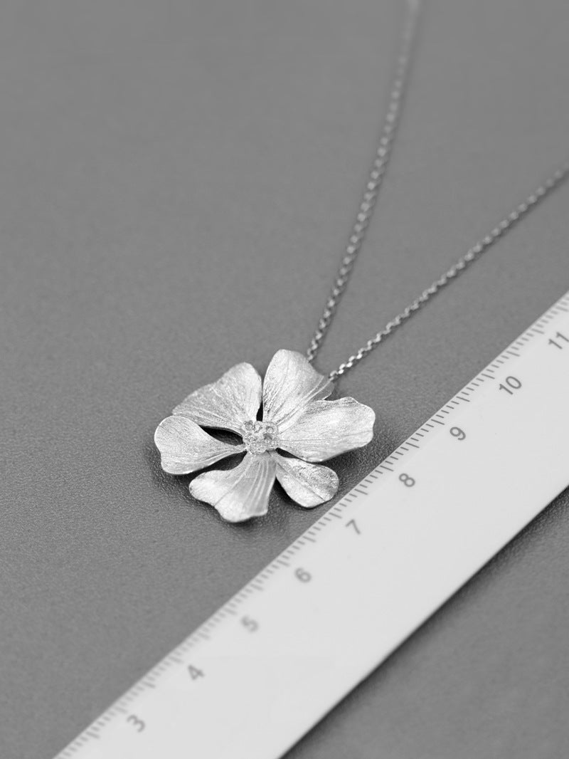 Peony Flower Necklace Charm-Sterling Silver Blossom Flower Pendant-Zircon Flower-Floral Silver Jewelry-Gift for her