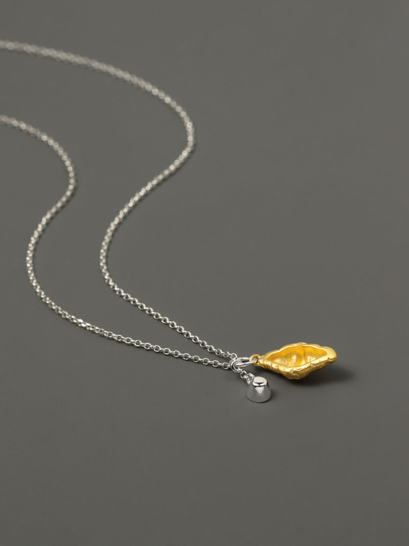 Croissant Coffee Necklace Charm-Sterling Silver Gold Croissant Coffee Cup Pendant-Two Tone-Minimalist Silver Jewelry-Gift for her