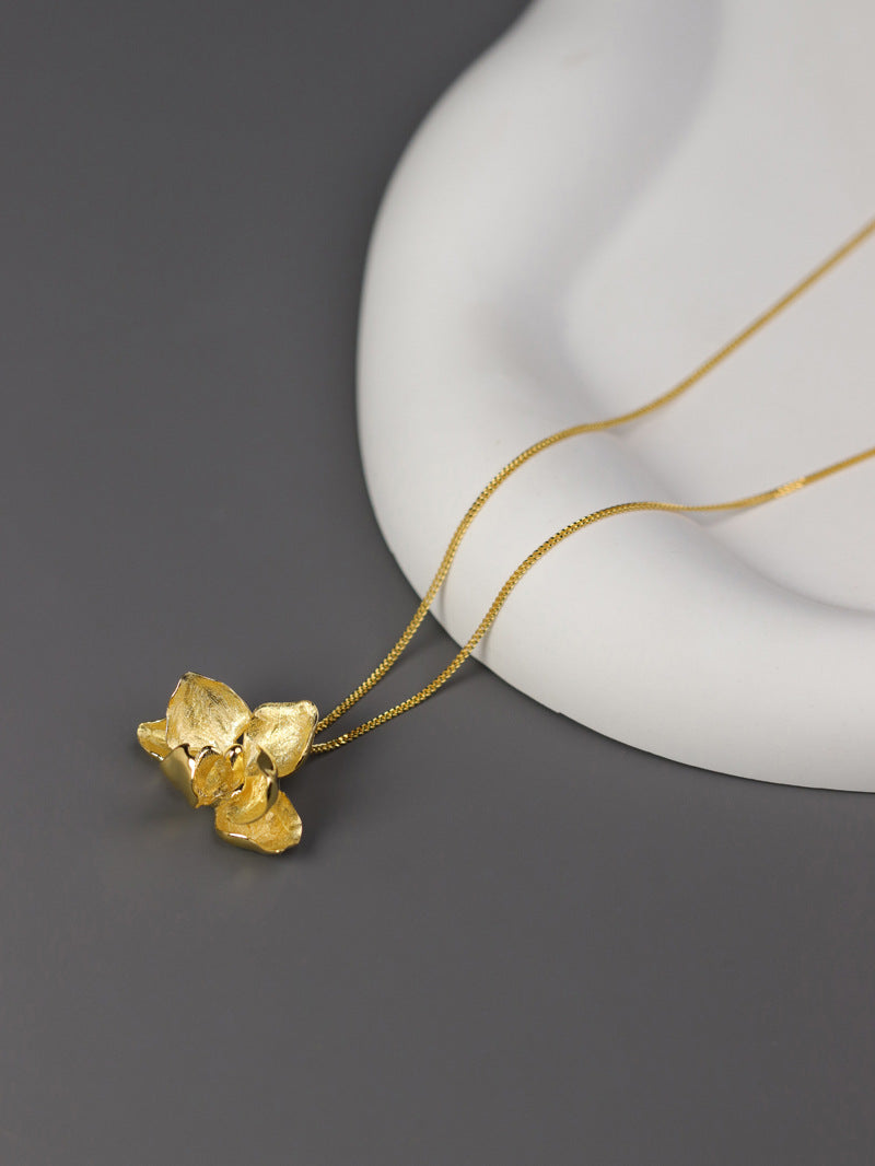 Orchid Flower Necklace Charm-Sterling Silver Orchid Flower Pendant-Phalaenopsis Orchid-Dainty Flower Jewelry-Gift for her