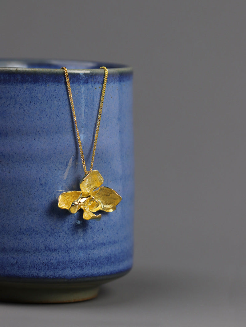 Orchid Flower Necklace Charm-Sterling Silver Orchid Flower Pendant-Phalaenopsis Orchid-Dainty Flower Jewelry-Gift for her