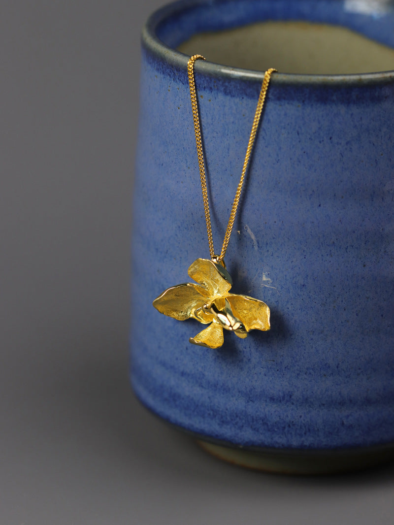 Orchid Flower Necklace Charm-Sterling Silver Orchid Flower Pendant-Phalaenopsis Orchid-Dainty Flower Jewelry-Gift for her
