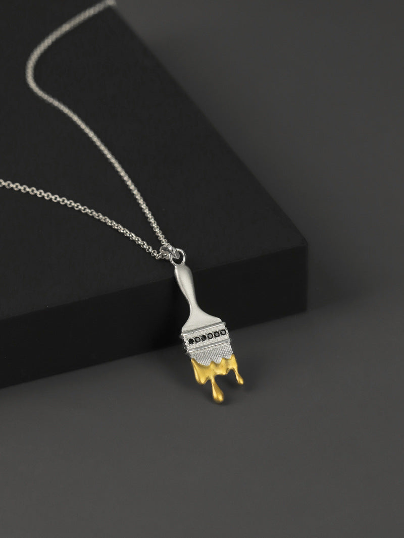 Paint Brush Necklace Charm-Sterling Silver Paint Brush Pendant-Artist Brush-Silver Painter Jewelry-Gift For Women