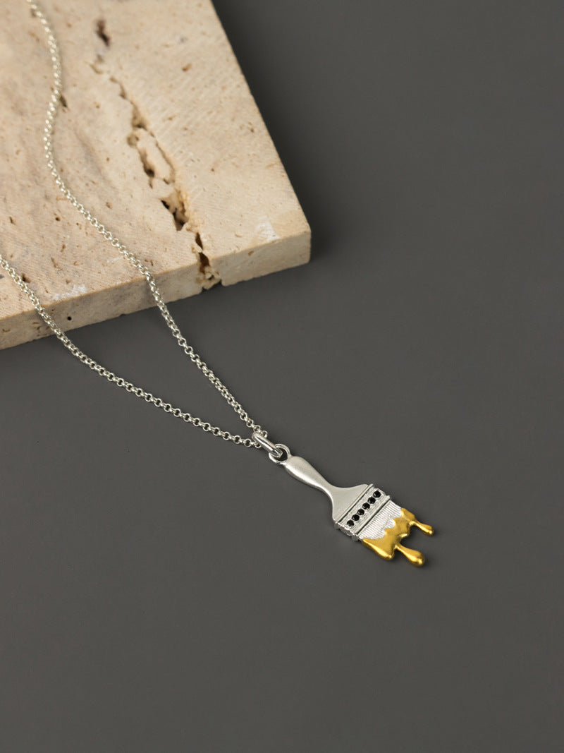 Paint Brush Necklace Charm-Sterling Silver Paint Brush Pendant-Artist Brush-Silver Painter Jewelry-Gift For Women