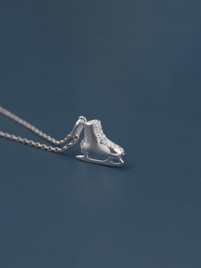 Ice Skates Necklace Charm-Sterling Silver Ice Skates Zircon Pendant-Sparkling Zircon-Ice Sport Jewelry-Gift for her