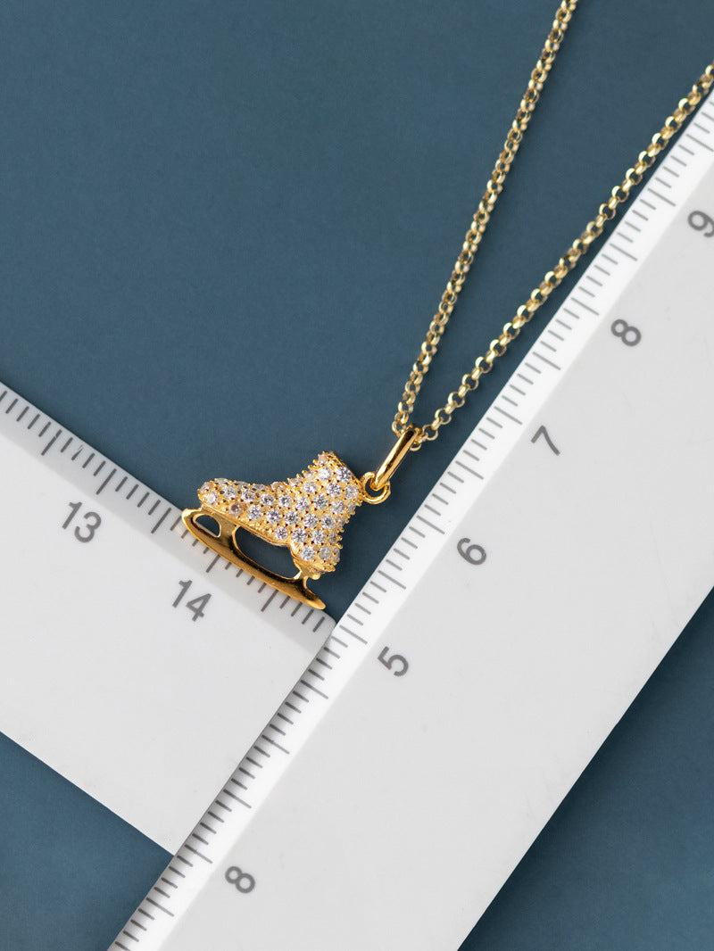 Ice Skates Necklace Charm-Sterling Silver Ice Skates Zircon Pendant-Sparkling Zircon-Ice Sport Jewelry-Gift for her