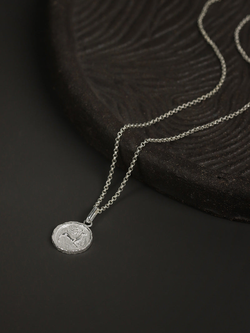 Deer Necklace Charm-Sterling Silver Cameo Deer Coin Pendant-Antique Silver Jewelry-Gift for her