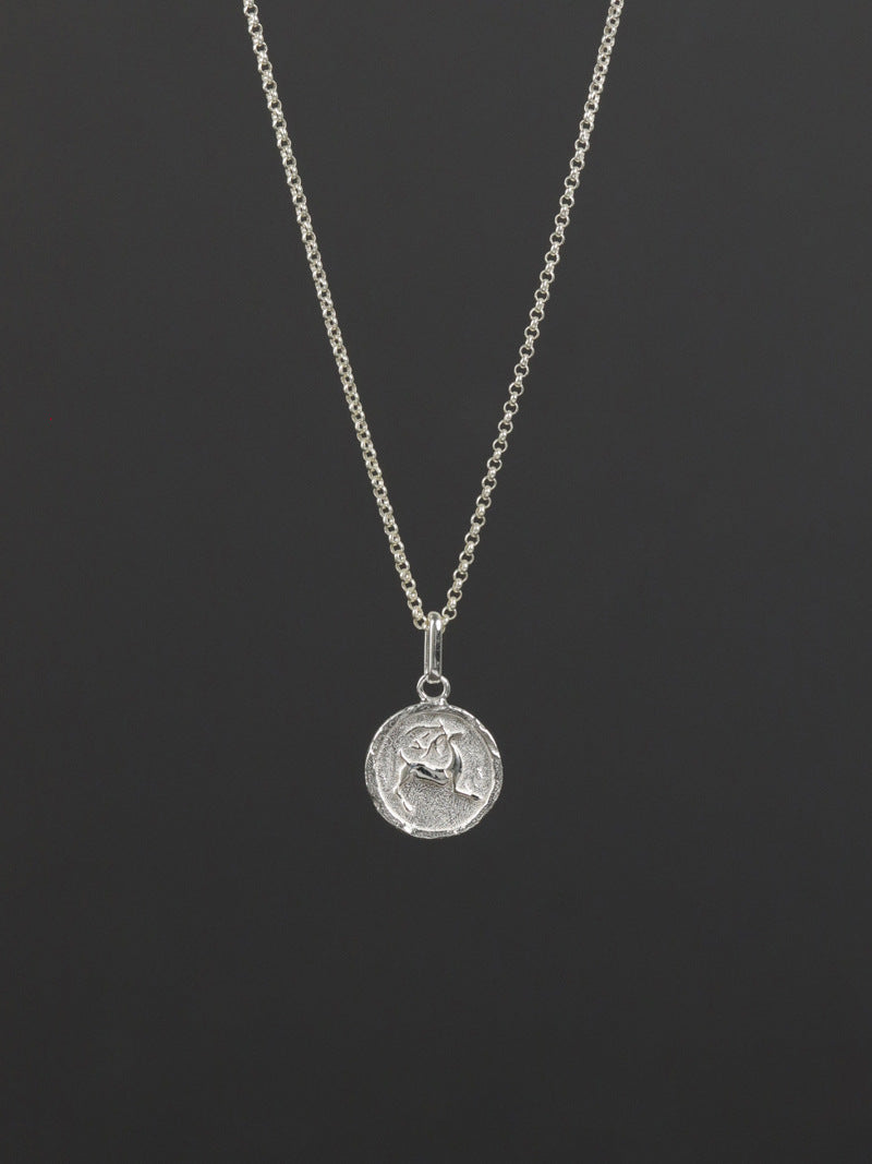 Deer Necklace Charm-Sterling Silver Cameo Deer Coin Pendant-Antique Silver Jewelry-Gift for her