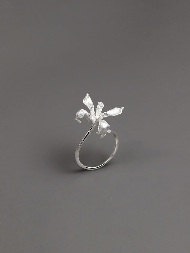 Irises Flower Charm Ring-Sterling Silver Blossom Flower Open Ring-Large Flower-Dainty Floral Jewelry-Gift for her