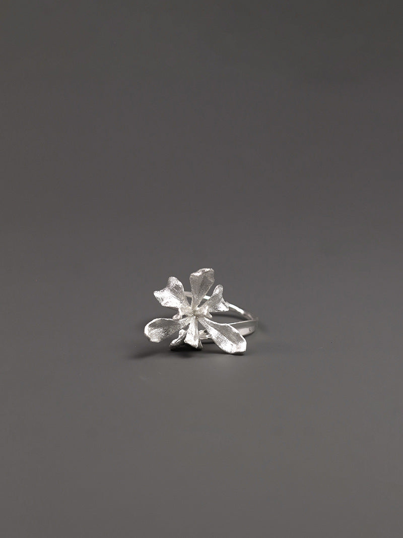 Irises Flower Charm Ring-Sterling Silver Blossom Flower Open Ring-Large Flower-Dainty Floral Jewelry-Gift for her