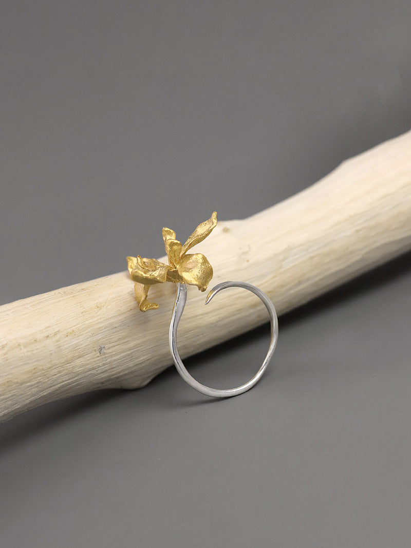 Irises Flower Charm Ring-Sterling Silver Blossom Flower Open Ring-Large Flower-Dainty Floral Jewelry-Gift for her