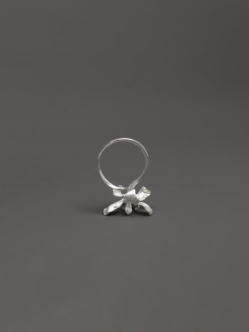 Irises Flower Charm Ring-Sterling Silver Blossom Flower Open Ring-Large Flower-Dainty Floral Jewelry-Gift for her