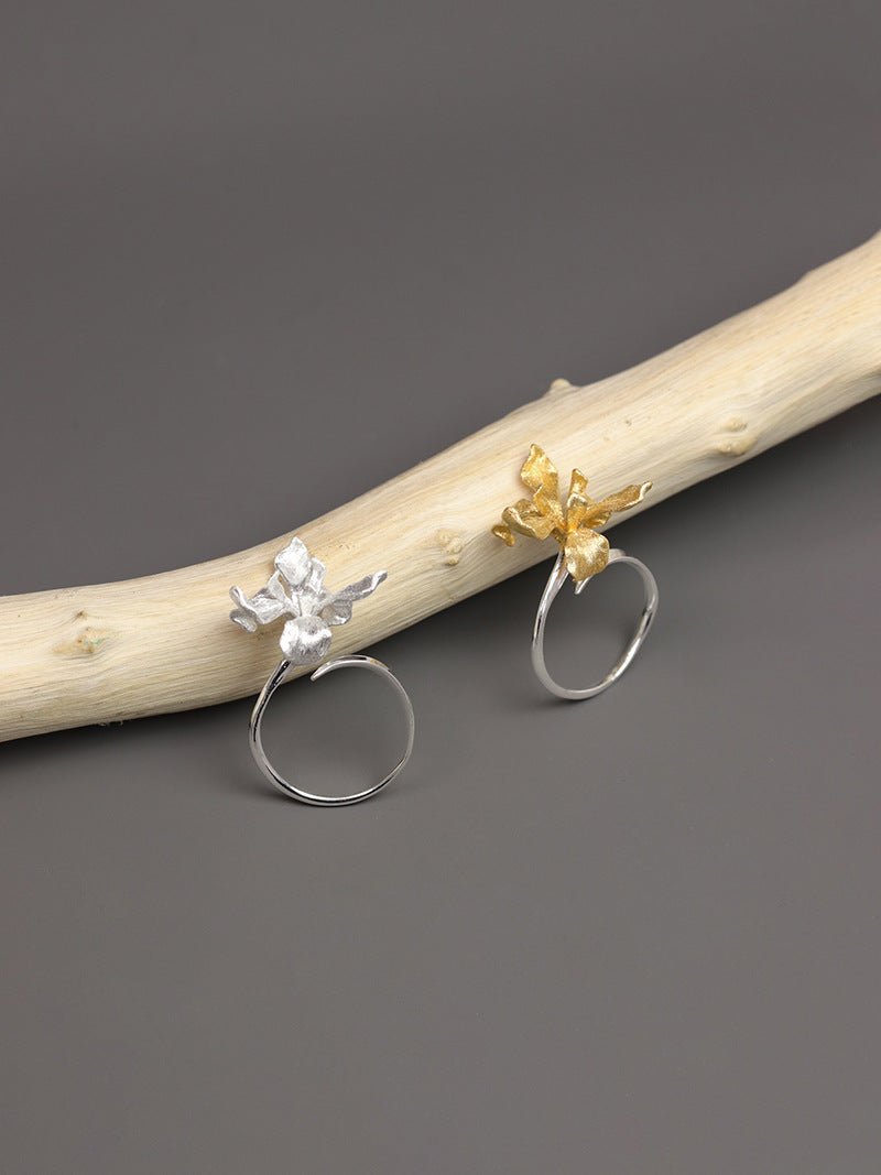 Irises Flower Charm Ring-Sterling Silver Blossom Flower Open Ring-Large Flower-Dainty Floral Jewelry-Gift for her
