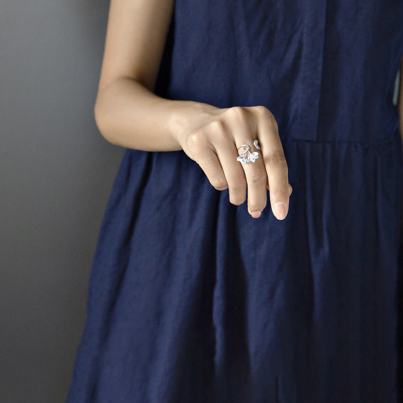 Jasmine Flower Charm Ring-Sterling Silver Safety Pin Blossom Flower Open Ring-Floral Jewelry-Jasmine Jewelry-Gift for her