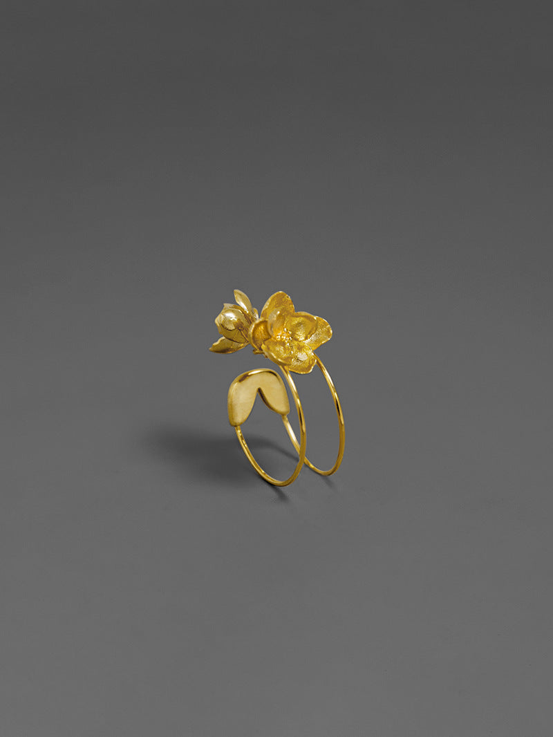 Jasmine Flower Charm Ring-Sterling Silver Safety Pin Blossom Flower Open Ring-Floral Jewelry-Jasmine Jewelry-Gift for her