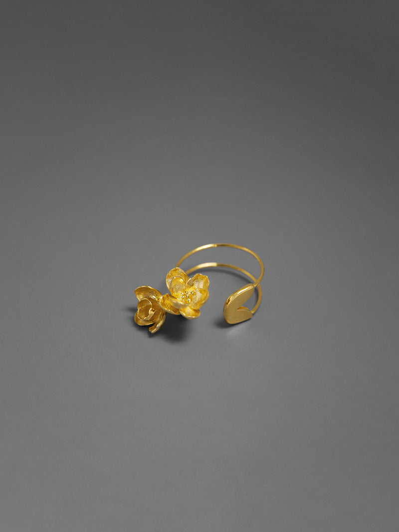 Jasmine Flower Charm Ring-Sterling Silver Safety Pin Blossom Flower Open Ring-Floral Jewelry-Jasmine Jewelry-Gift for her