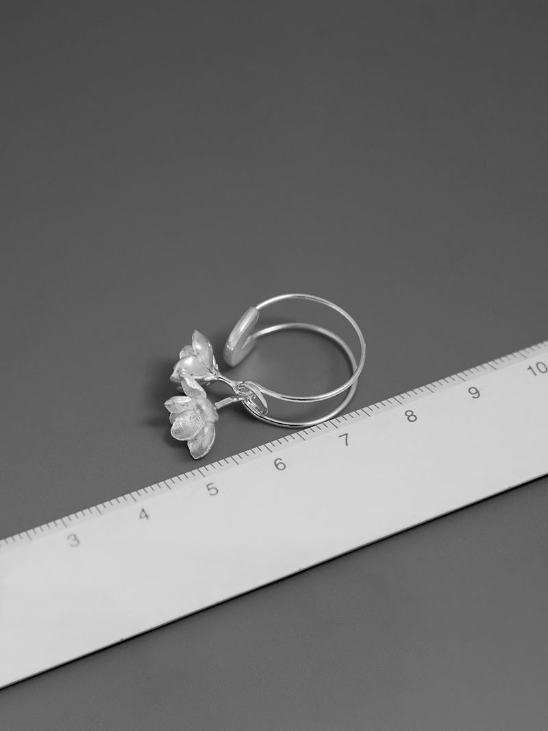 Jasmine Flower Charm Ring-Sterling Silver Safety Pin Blossom Flower Open Ring-Floral Jewelry-Jasmine Jewelry-Gift for her
