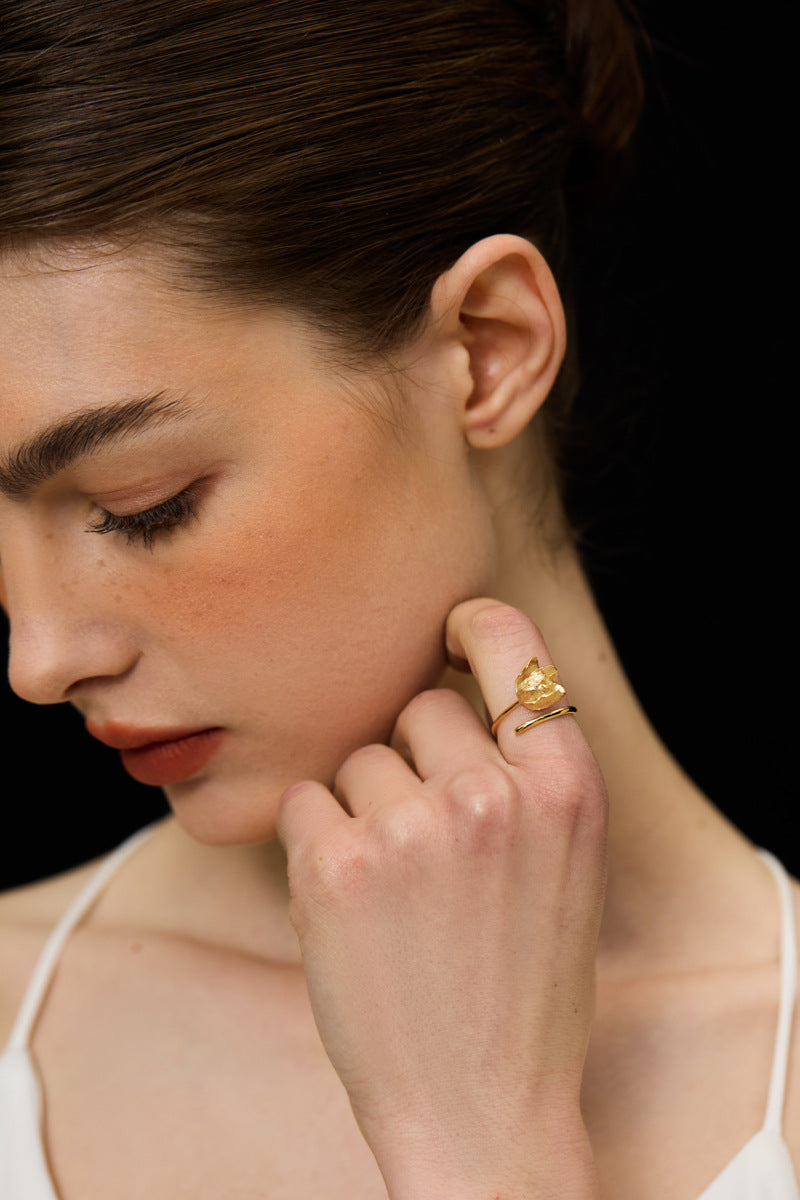 Tulip Flower Ring-Sterling Silver Tulip Blossom Adjustable Open Ring-Floral Silver Jewelry-Gift for her