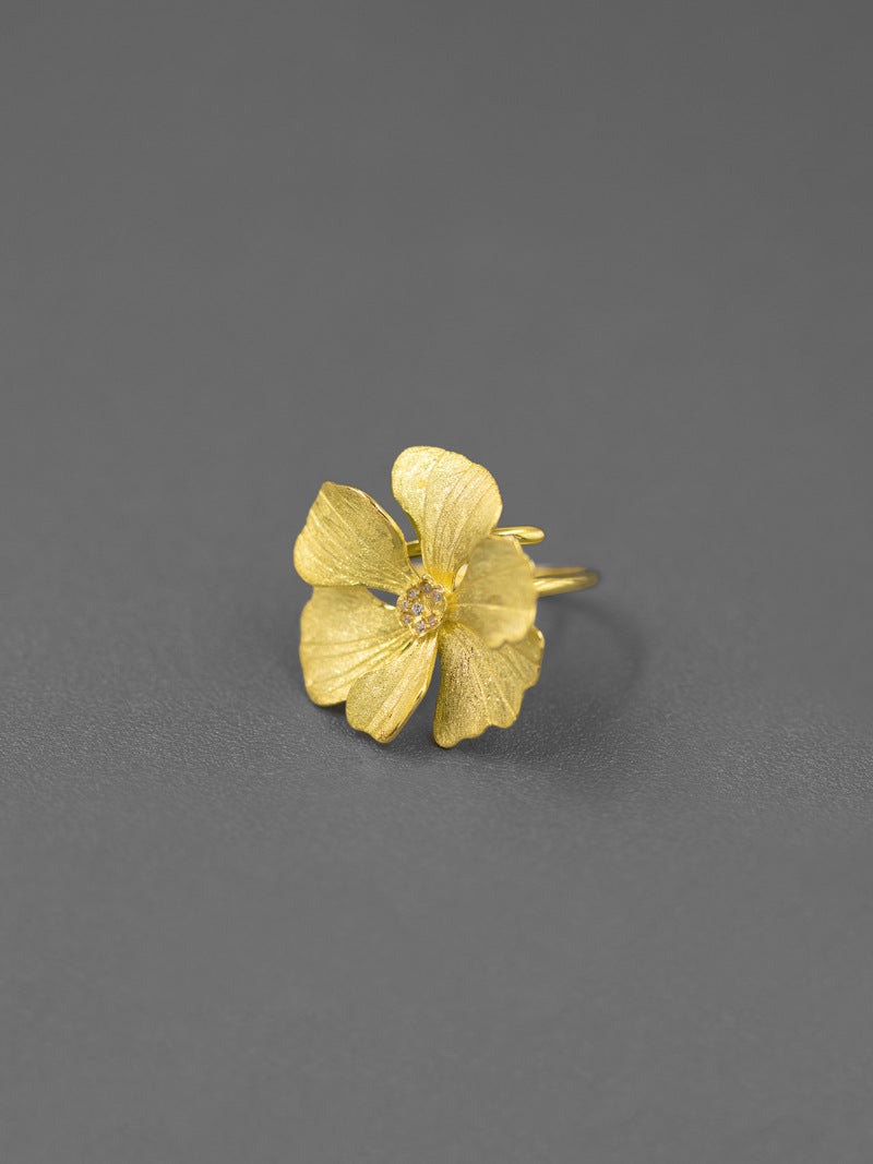 Peony Flower Ring-Sterling Silver Blossom Flower Open Adjustable Ring-Zircon Flower-Floral Silver Jewelry-Gift for her