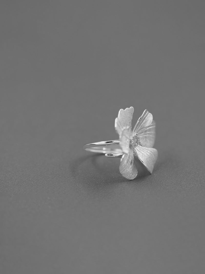 Peony Flower Ring-Sterling Silver Blossom Flower Open Adjustable Ring-Zircon Flower-Floral Silver Jewelry-Gift for her
