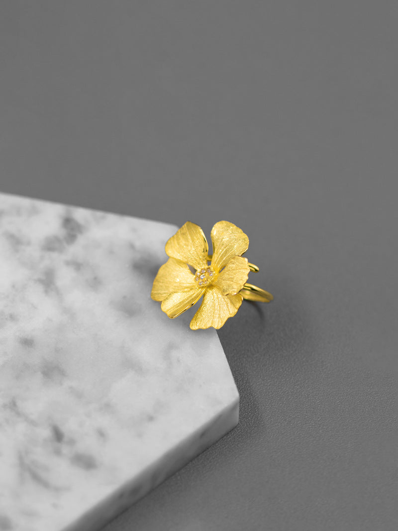 Peony Flower Ring-Sterling Silver Blossom Flower Open Adjustable Ring-Zircon Flower-Floral Silver Jewelry-Gift for her
