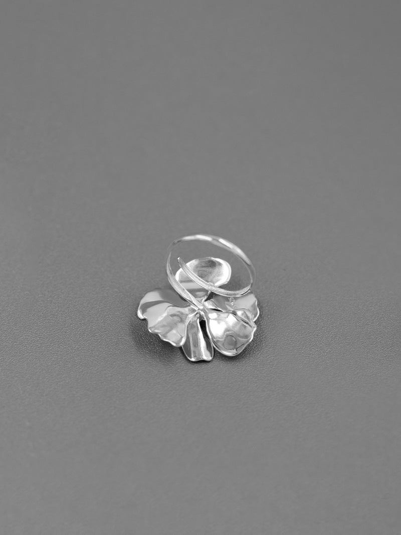 Peony Flower Ring-Sterling Silver Blossom Flower Open Adjustable Ring-Zircon Flower-Floral Silver Jewelry-Gift for her