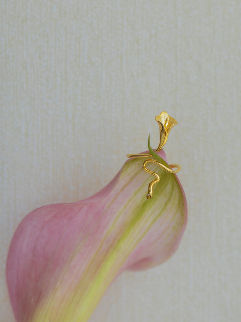 Calla Lily Ring-Sterling Silver Calla Lily Flower Open Ring-Dainty Flower-Silver Floral Jewelry-Gift for her
