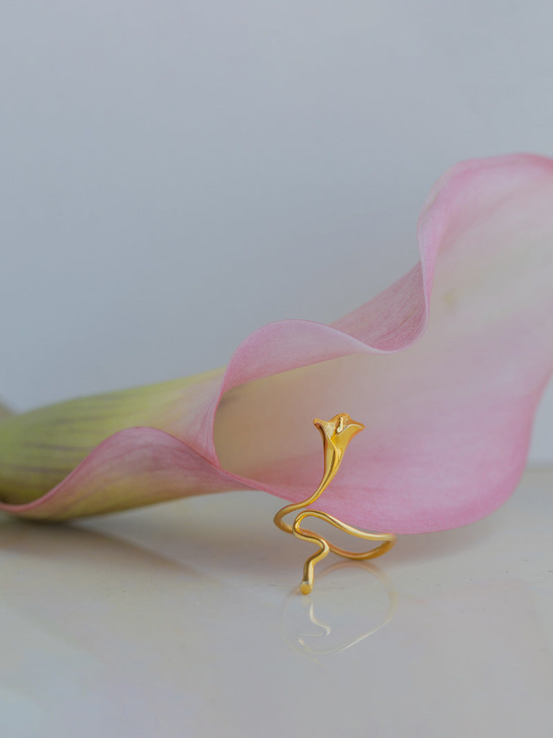 Calla Lily Ring-Sterling Silver Calla Lily Flower Open Ring-Dainty Flower-Silver Floral Jewelry-Gift for her