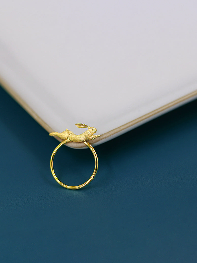 Running Rabbit Charm Ring-Sterling Silver Ribbit Open Ring-Long Ear-Cute Animal Jewelry-Gift for her