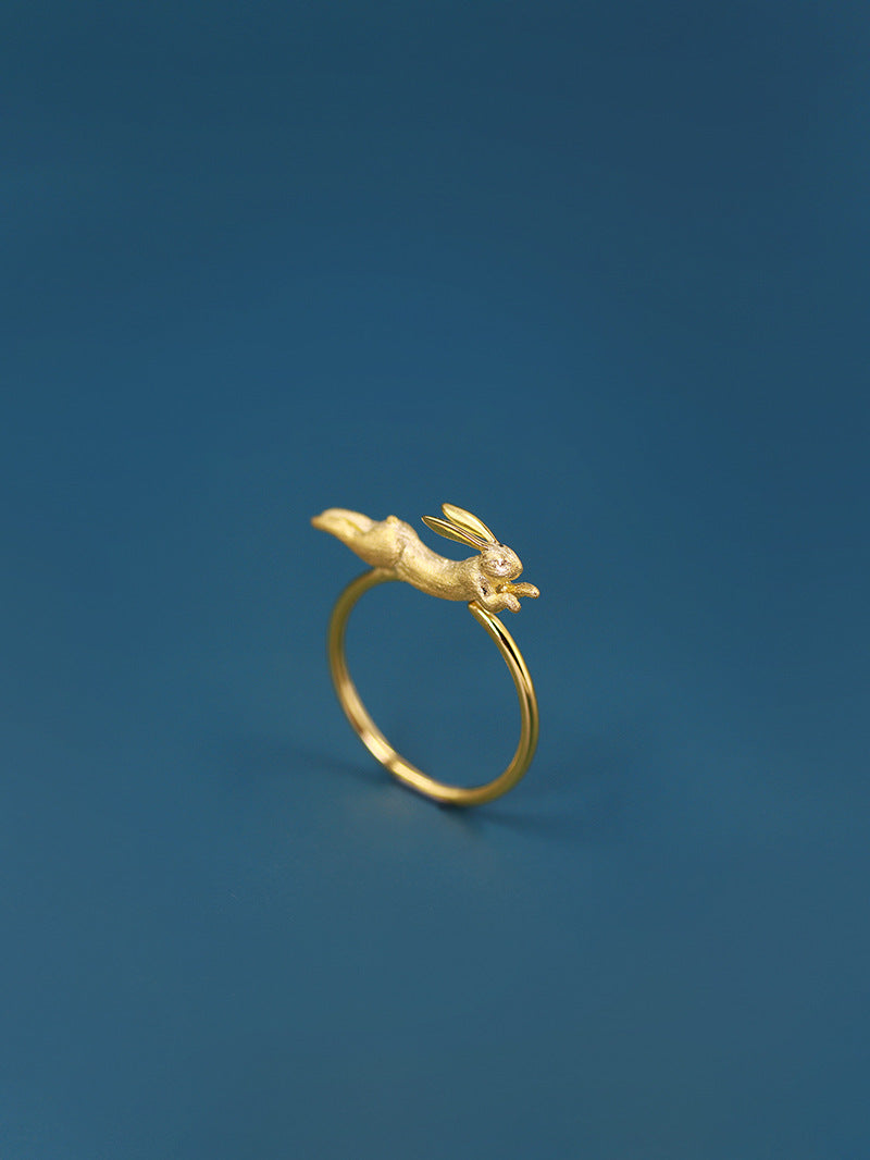 Running Rabbit Charm Ring-Sterling Silver Ribbit Open Ring-Long Ear-Cute Animal Jewelry-Gift for her