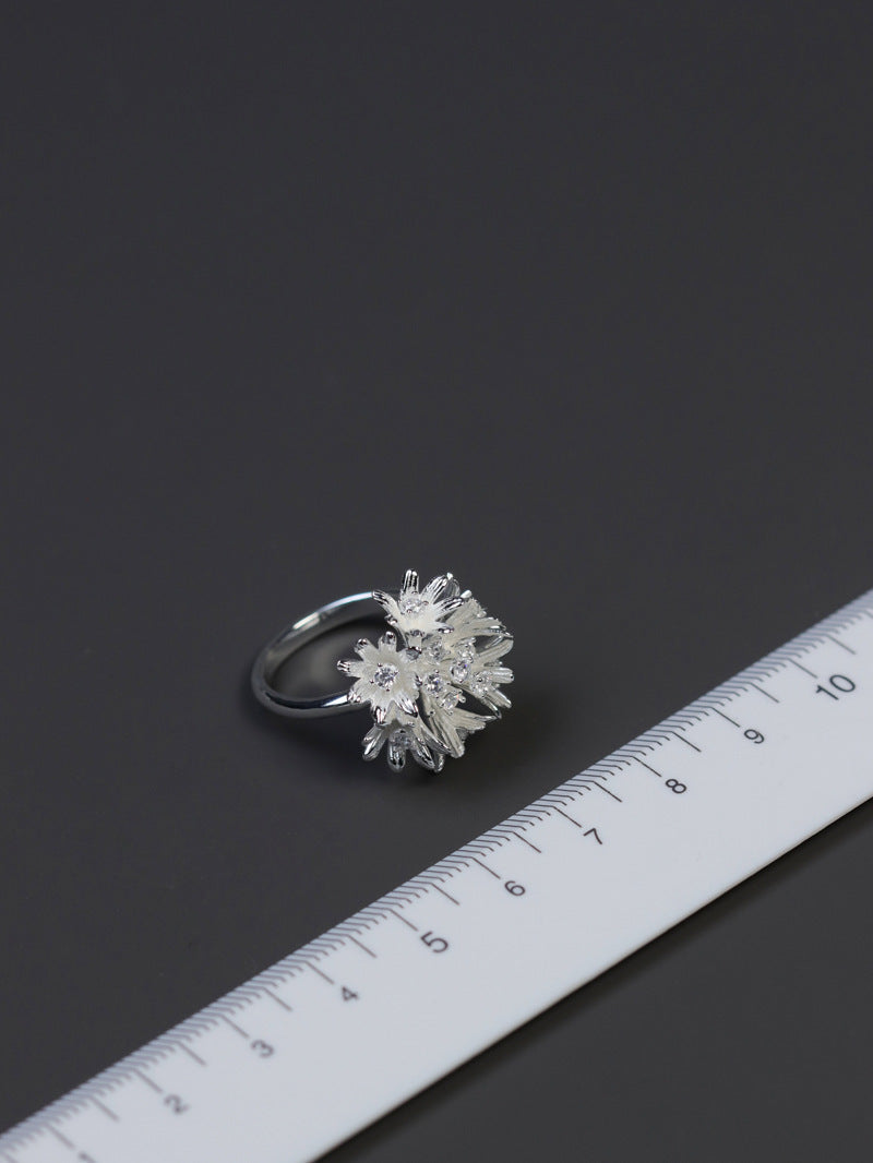 Cornflower Ring-Sterling Silver Cornflower Floral Open Ring-Gold Silver Tone-Silver Floral Jewelry-Gift for her