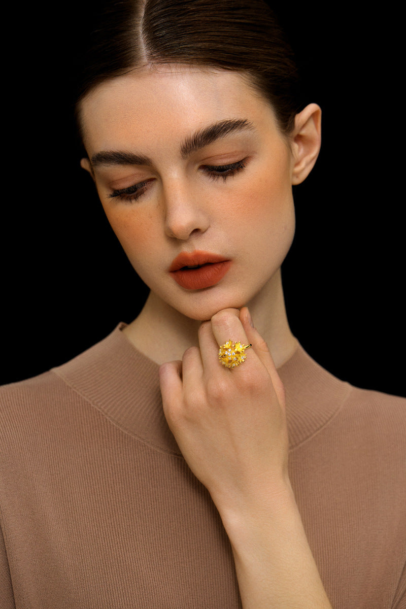 Cornflower Ring-Sterling Silver Cornflower Floral Open Ring-Gold Silver Tone-Silver Floral Jewelry-Gift for her