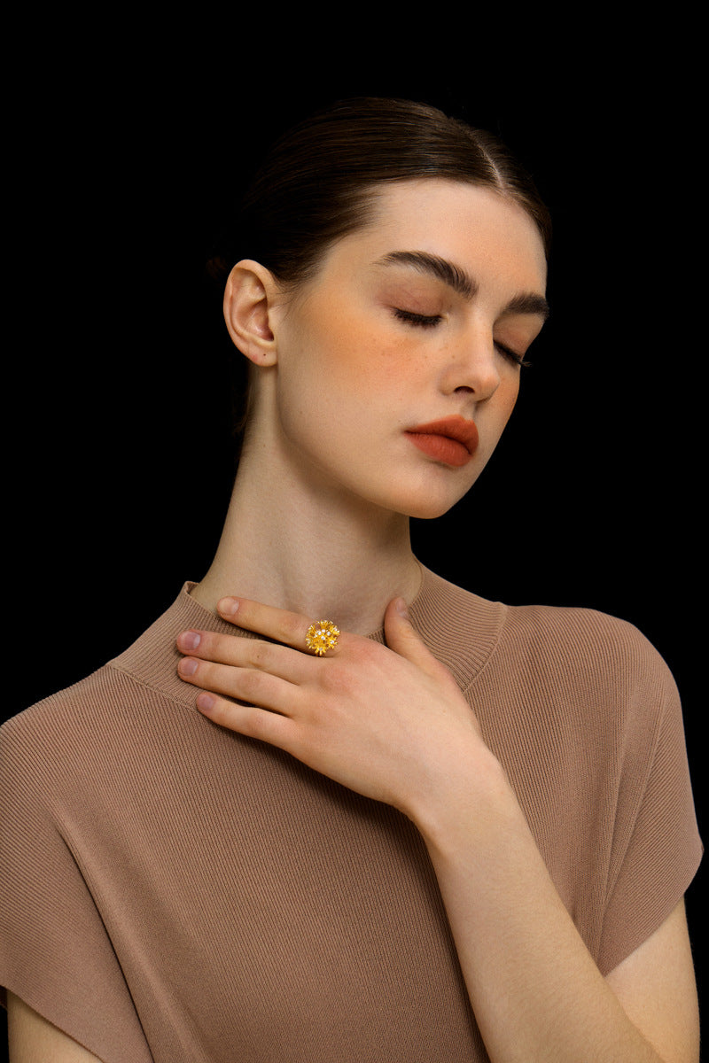 Cornflower Ring-Sterling Silver Cornflower Floral Open Ring-Gold Silver Tone-Silver Floral Jewelry-Gift for her