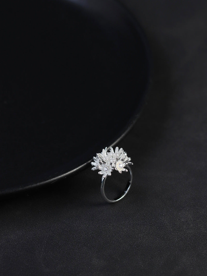 Cornflower Ring-Sterling Silver Cornflower Floral Open Ring-Gold Silver Tone-Silver Floral Jewelry-Gift for her