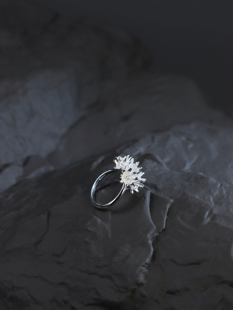 Cornflower Ring-Sterling Silver Cornflower Floral Open Ring-Gold Silver Tone-Silver Floral Jewelry-Gift for her