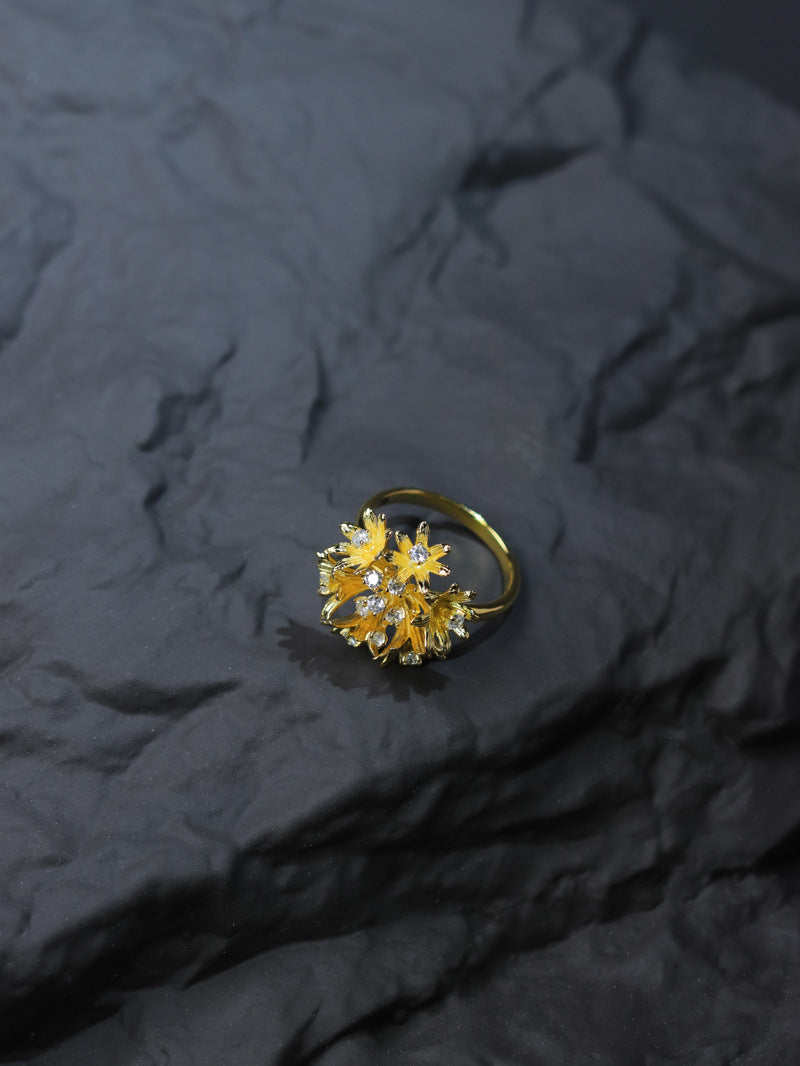 Cornflower Ring-Sterling Silver Cornflower Floral Open Ring-Gold Silver Tone-Silver Floral Jewelry-Gift for her