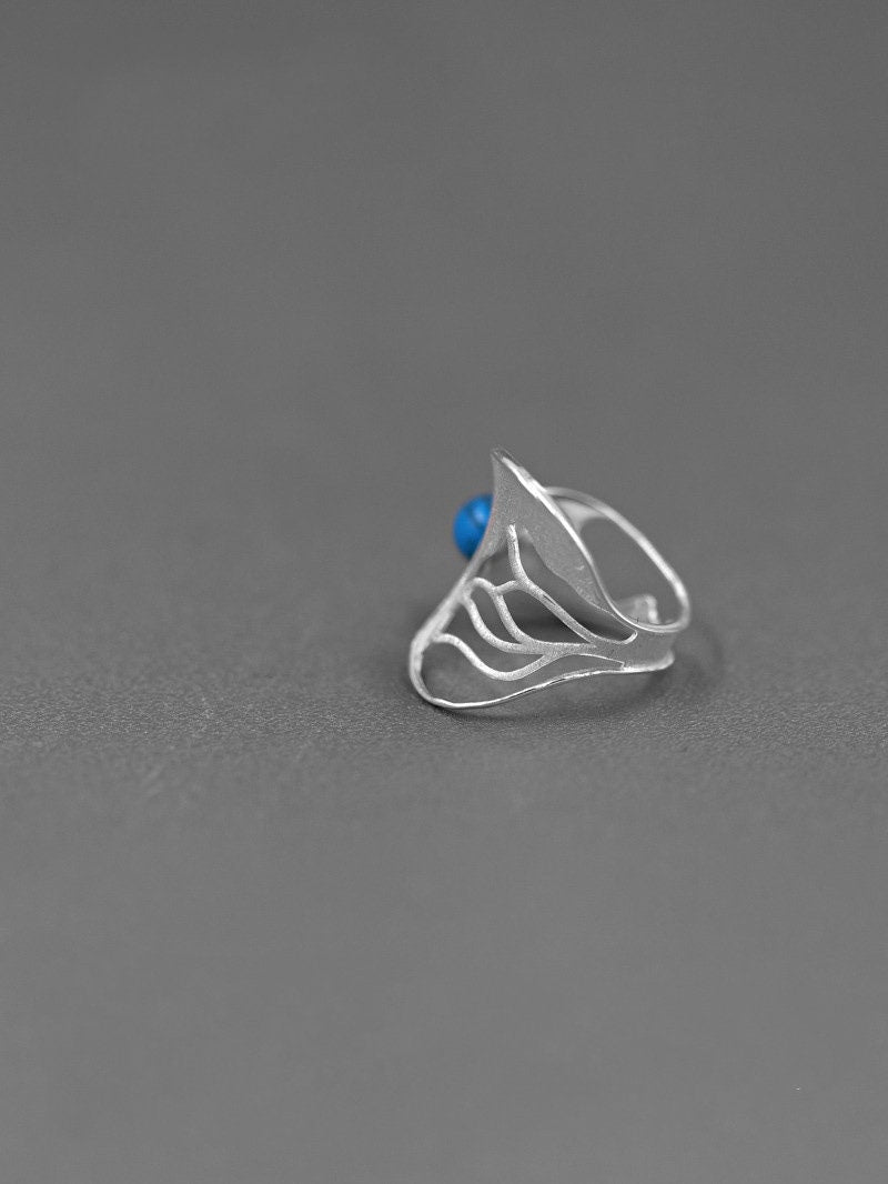 Silver Gold Leaf Ring-Sterling Silver Hollow Leaf Gemstone Open Ring-Gold Silver Tone-Stylish Silver Jewelry-Gift for her