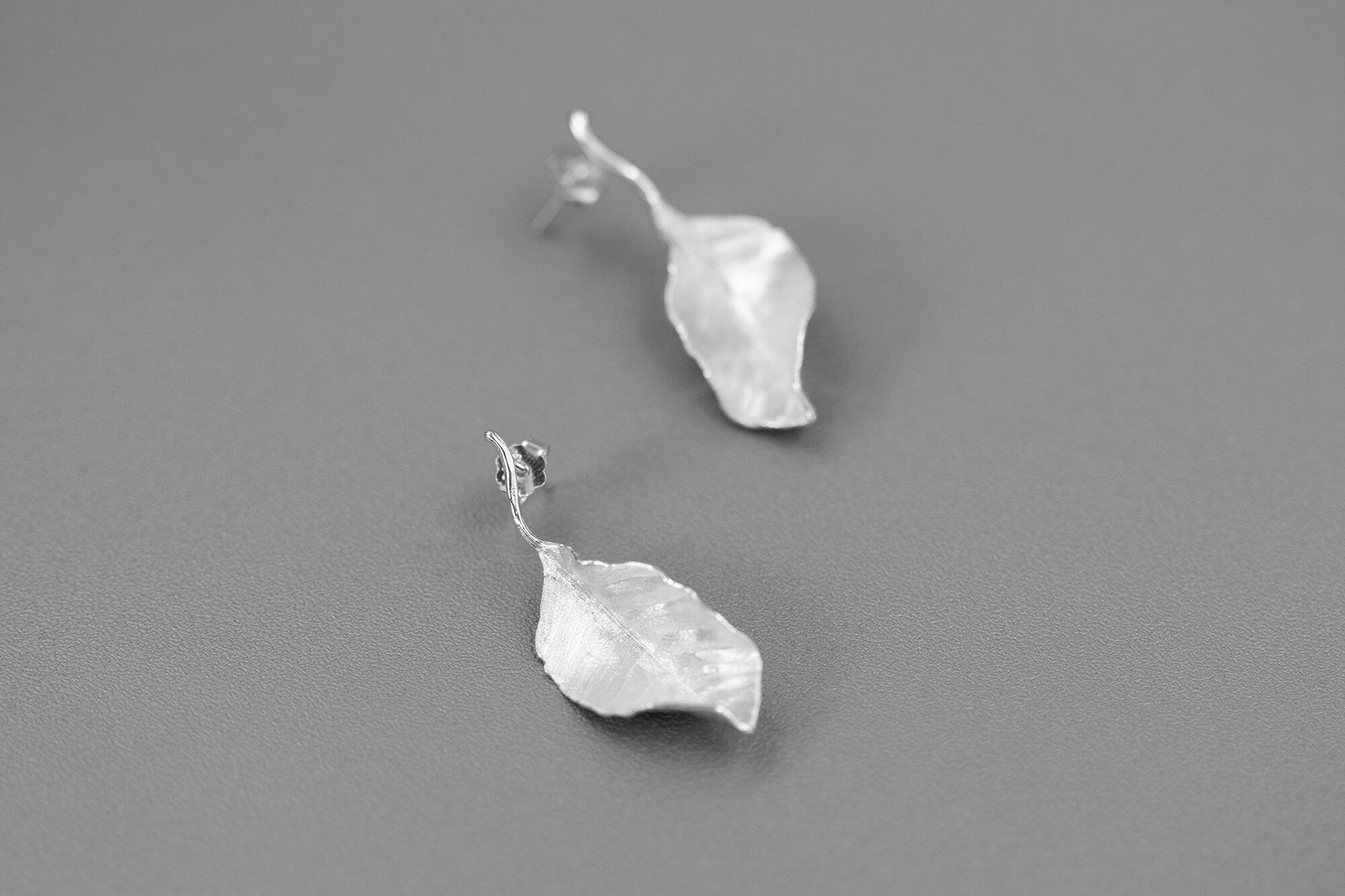 Autumn Leaves Charm Earrings-Sterling Silver Fall Leaves Stud Earring-Matt Silver-Harvest Thanksgiving Jewelry-Gift for woman cindysilverstudio