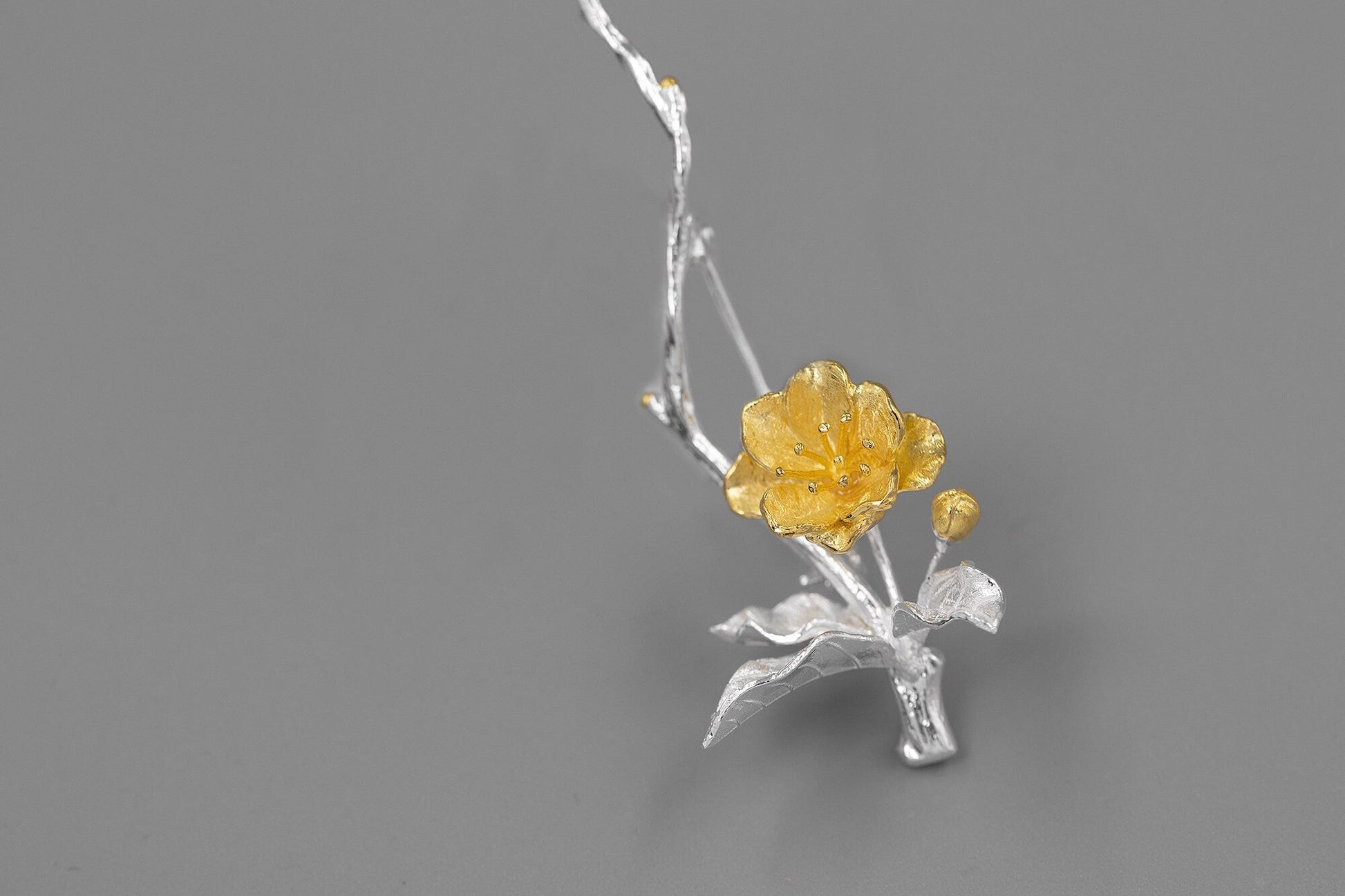 Begonia Flower Brooch-Sterling Silver Blossom Flower Twig Brooch-Gold Flower Slender Twig-Floral Jewelry-Bridesmaid gifts-Gift for her cindysilverstudio