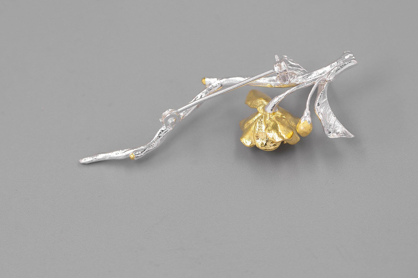 Begonia Flower Brooch-Sterling Silver Blossom Flower Twig Brooch-Gold Flower Slender Twig-Floral Jewelry-Bridesmaid gifts-Gift for her cindysilverstudio