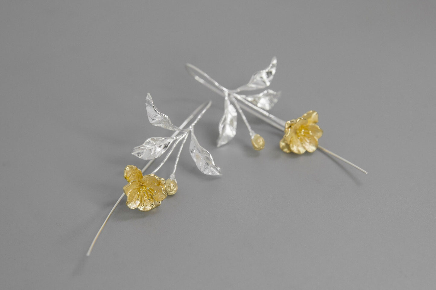 Begonia Flower Earring-Sterling Silver Blossom Flower Dangle Earring-Gold Flower Silver Leaf-Floral Jewelry-Bridesmaid gifts-Gift for her cindysilverstudio